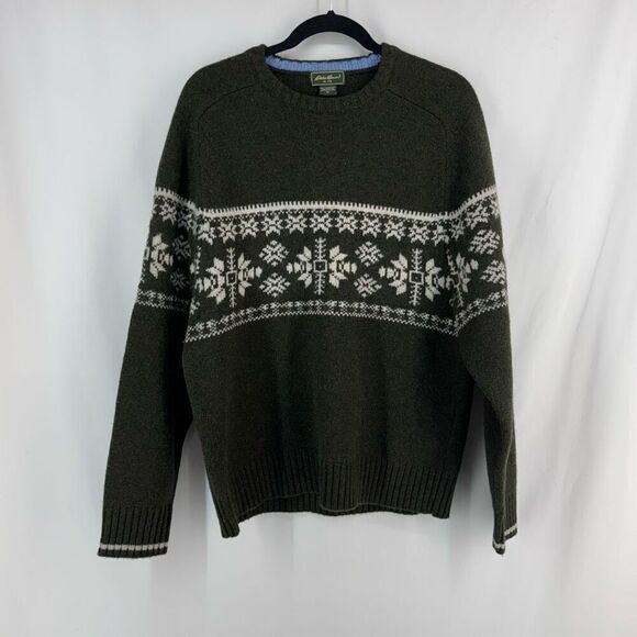 Eddie Bauer Men's Long Sleeve Lambs Wool Fair Isle Nordic Sweater Medium - Picture 1 of 8